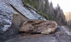 Kastamonu'da yola dev kaya kütlesi düştü