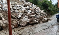 Cide’de çöken duvar yolu kapattı!