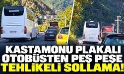 Kastamonu plakalı otobüsten peş peşe tehlikeli sollama!