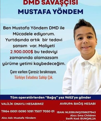 Kastamonulu DMD hastası Mustafa için umut çağrısı