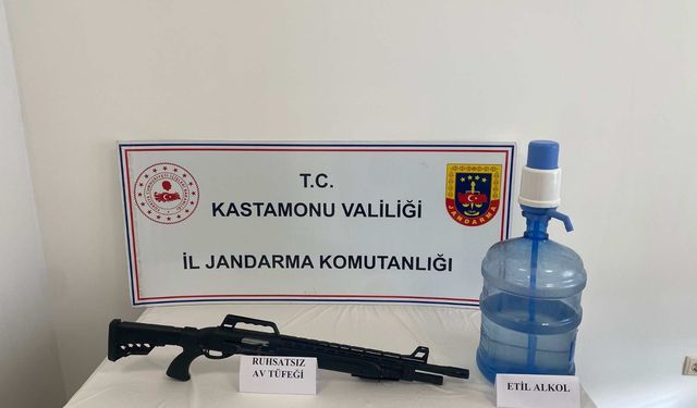 Kastamonu’da sahte içki, etil alkol ve silah ele geçirildi