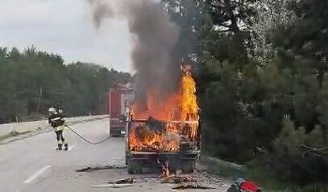 Kastamonu’da seyir halindeki kamyonet küle döndü