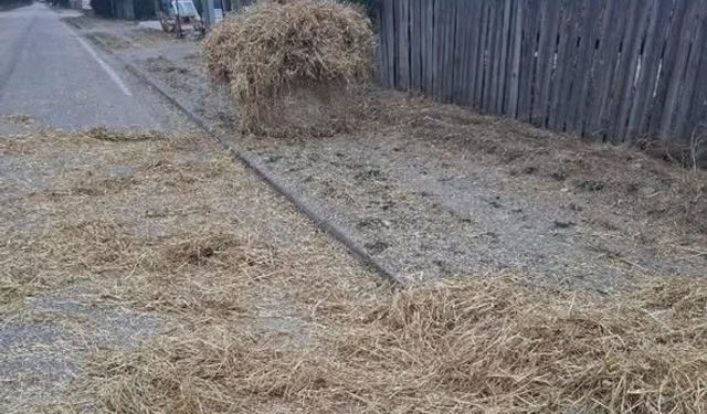 Tırdan devrilen balyalar yayanın üzerine düştü