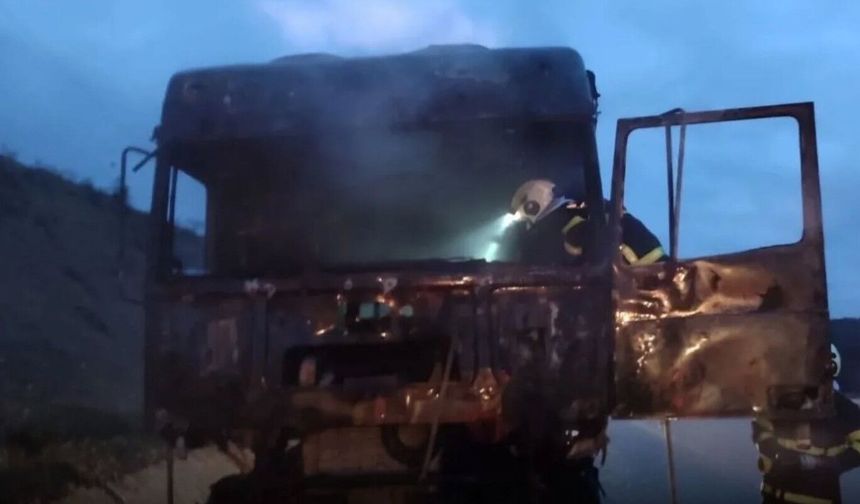 D-100'de seyir halindeki tır alev aldı