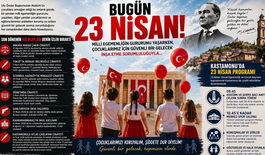 Bugün 23 Nisan Ulusal Egemenlik ve Çocuk Bayramı!