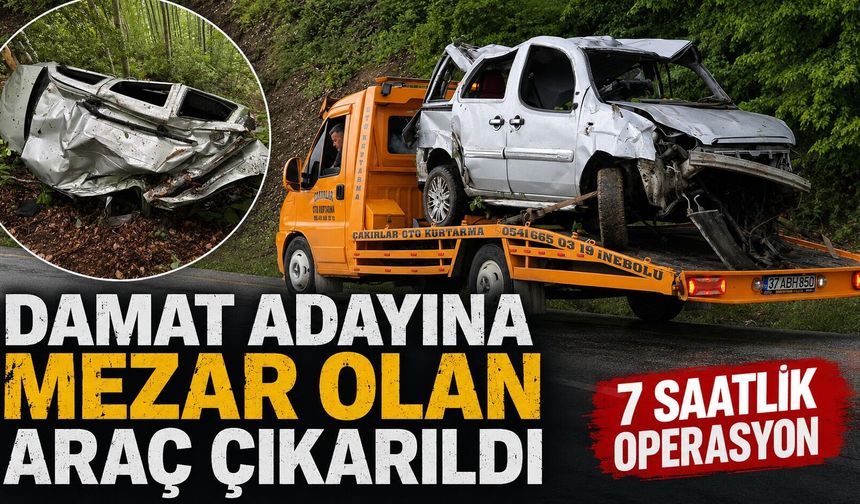 Damat adayına mezar olan araç 7 saatte çıkarıldı