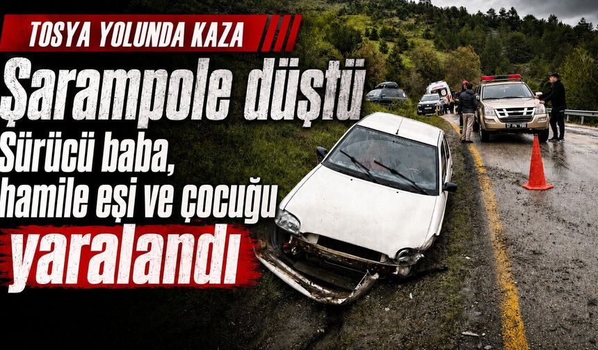 Şarampole düştü: Sürücü baba, hamile eşi ve çocuğu yaralandı