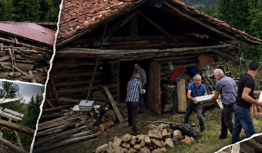 Kastamonu'da yıkılan evin enkazı imece usulüyle kaldırılıyor