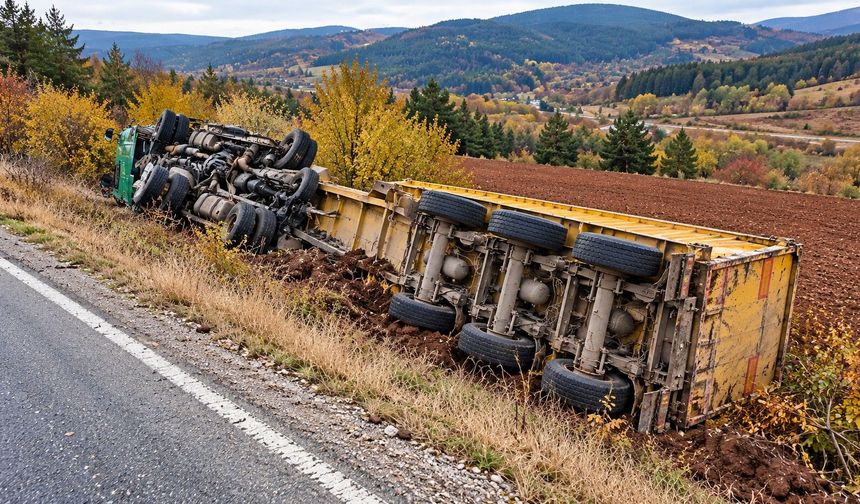 Kastamonu'da pancar küspesi yüklü tır devrildi: 1 yaralı
