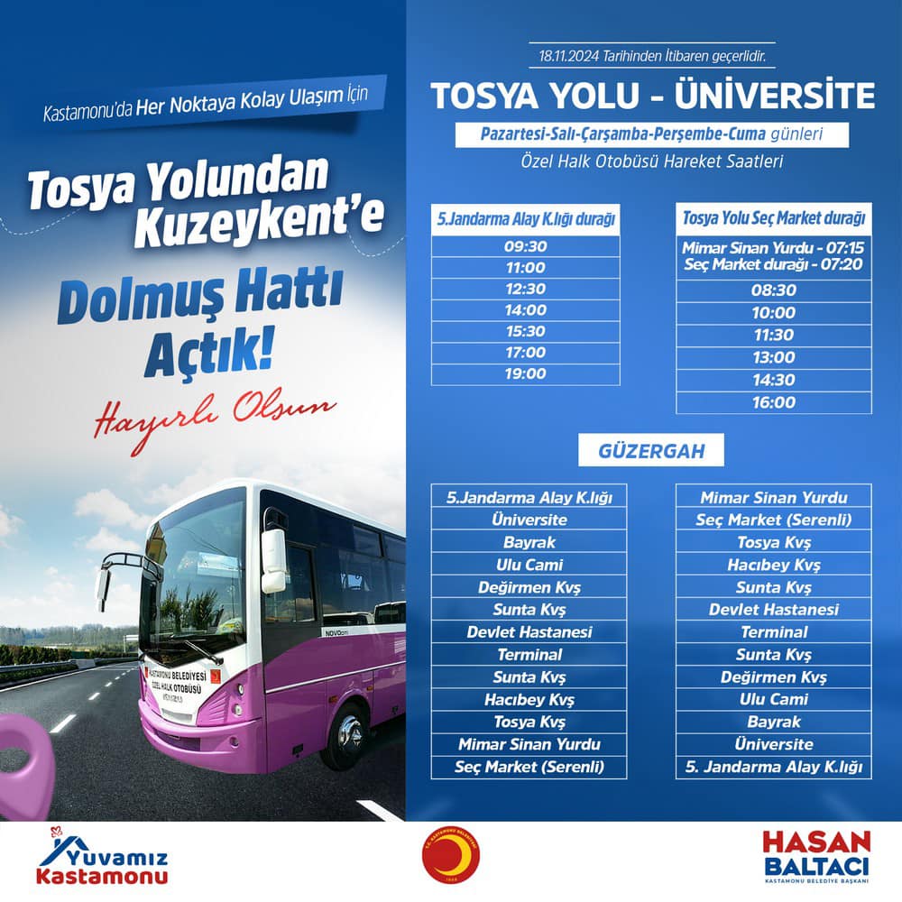 Tosya Kastamonu Dolmuş Seferi