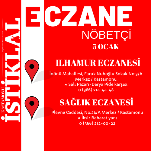 Kastamonu Nöbetçi Eczanaler Listesi 5 Ocak Pazar 2025