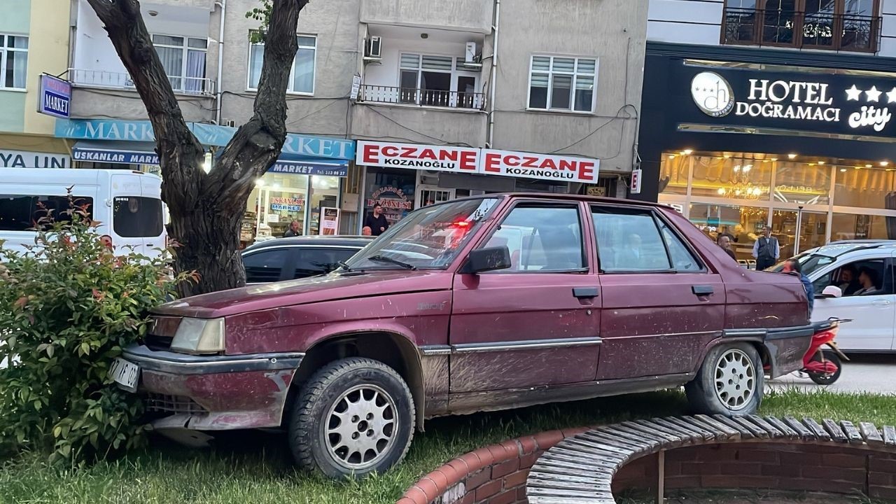 Kastamonu'da Park Halindeki Otomobil Ağaca Çarptı (2)