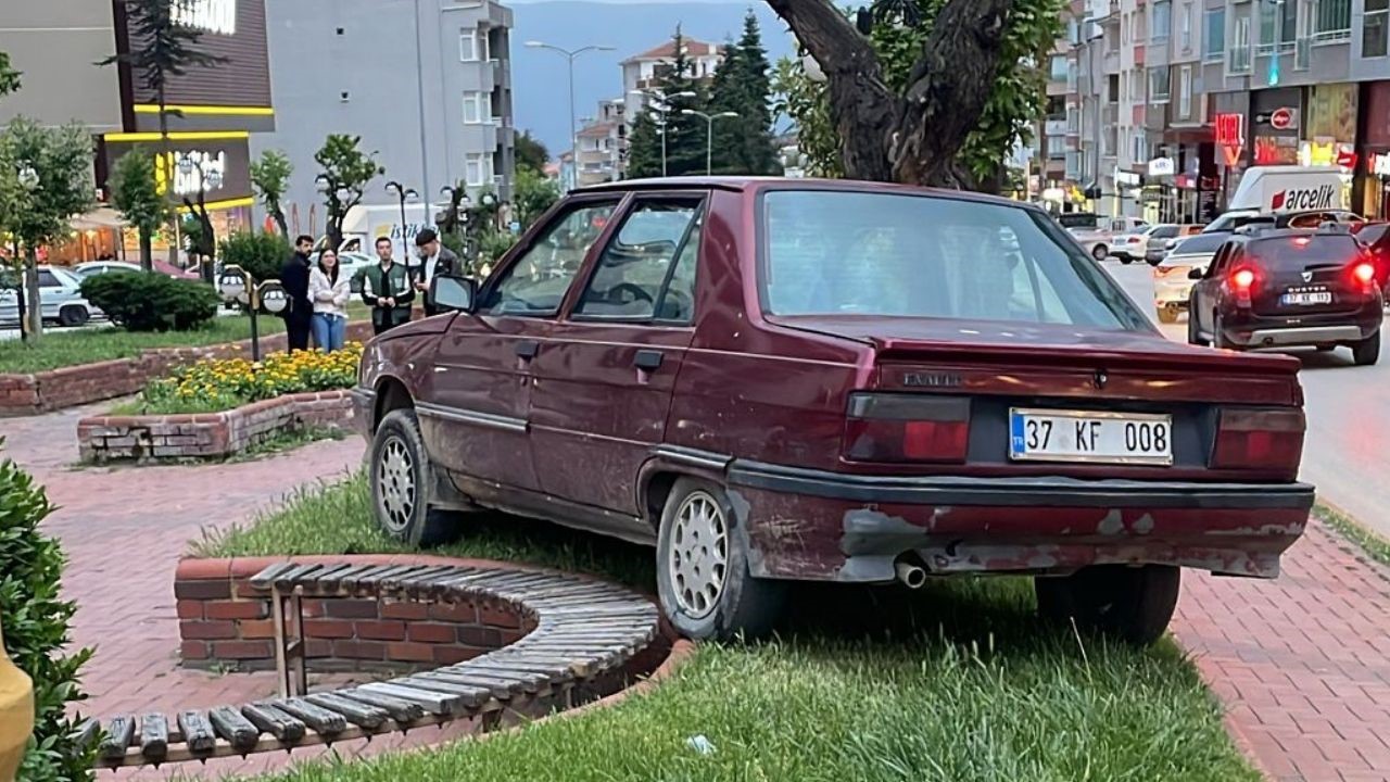 Kastamonu'da Park Halindeki Otomobil Ağaca Çarptı (3)