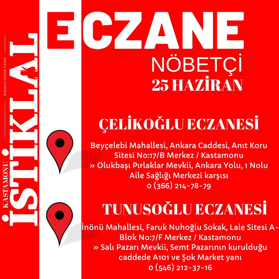 Kastamonu 25 Haziran 2025 Bugün Nöbetçi Eczane Hangileri