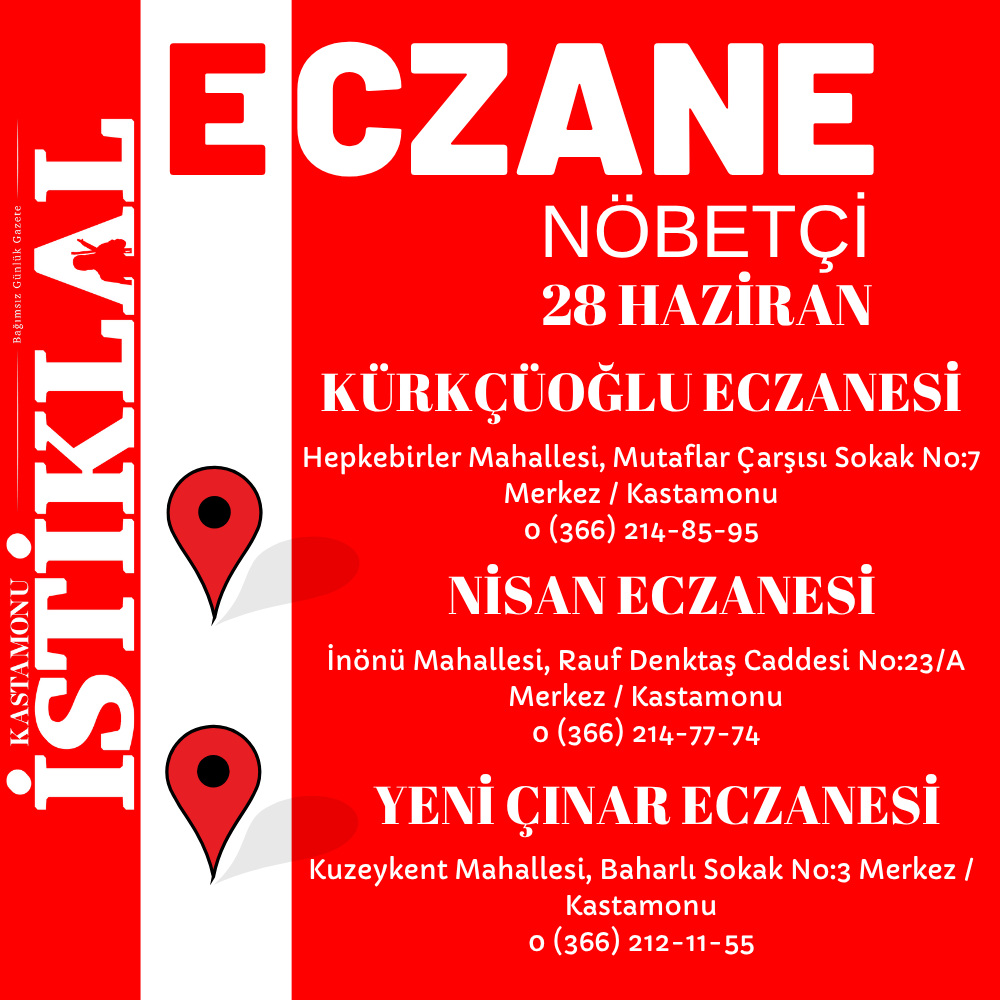 Kastamonu 28 Haziran 2025 Bugün Nöbetçi Eczane Hangileri