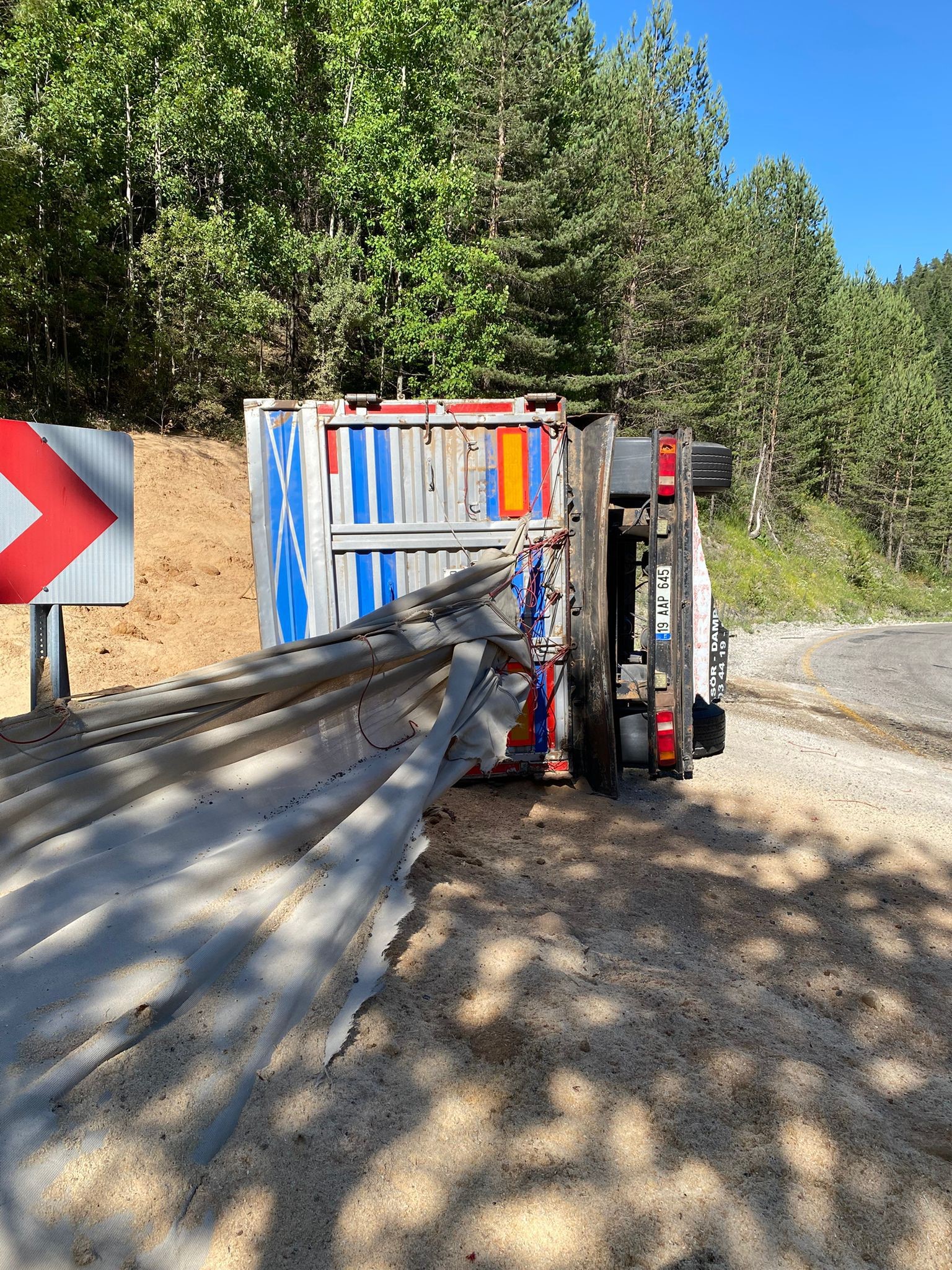 Kastamonu'da Virajı Alamayan Talaş Yüklü Tır Devrildi 2 Yaralı (3)