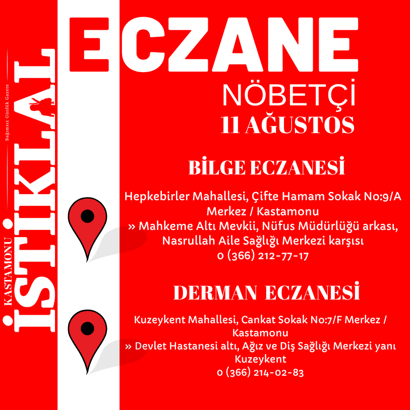 Kastamonu'da 11 Ağustos 2025 Bugün Nöbetçi Eczane Hangileri