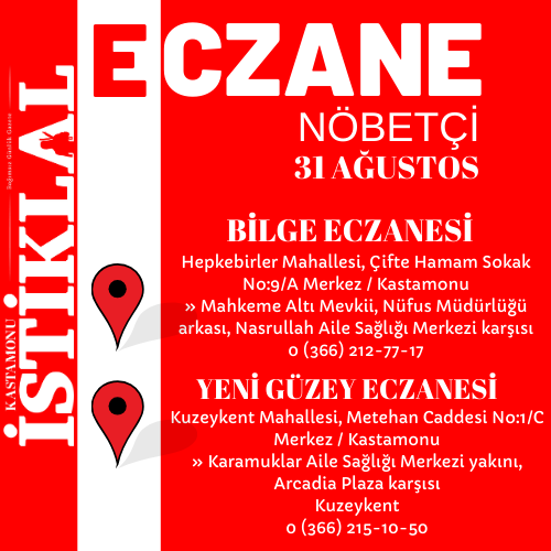 Kastamonu'da 31 Ağustos 2025 Bugün Nöbetçi Eczane Hangileri