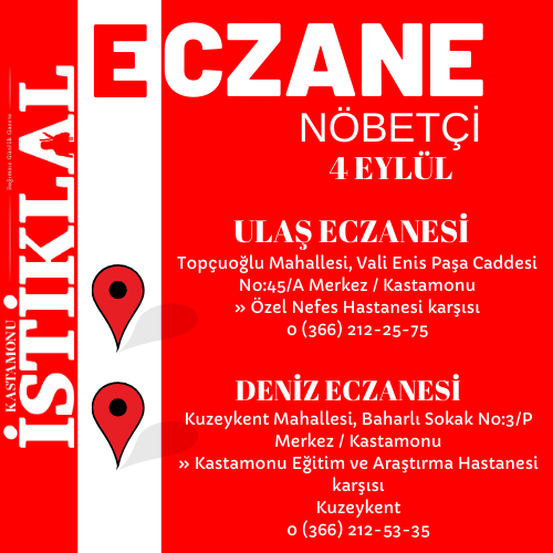 Kastamonu'da 4 Eylül 2025 Bugün Nöbetçi Eczane Hangileri