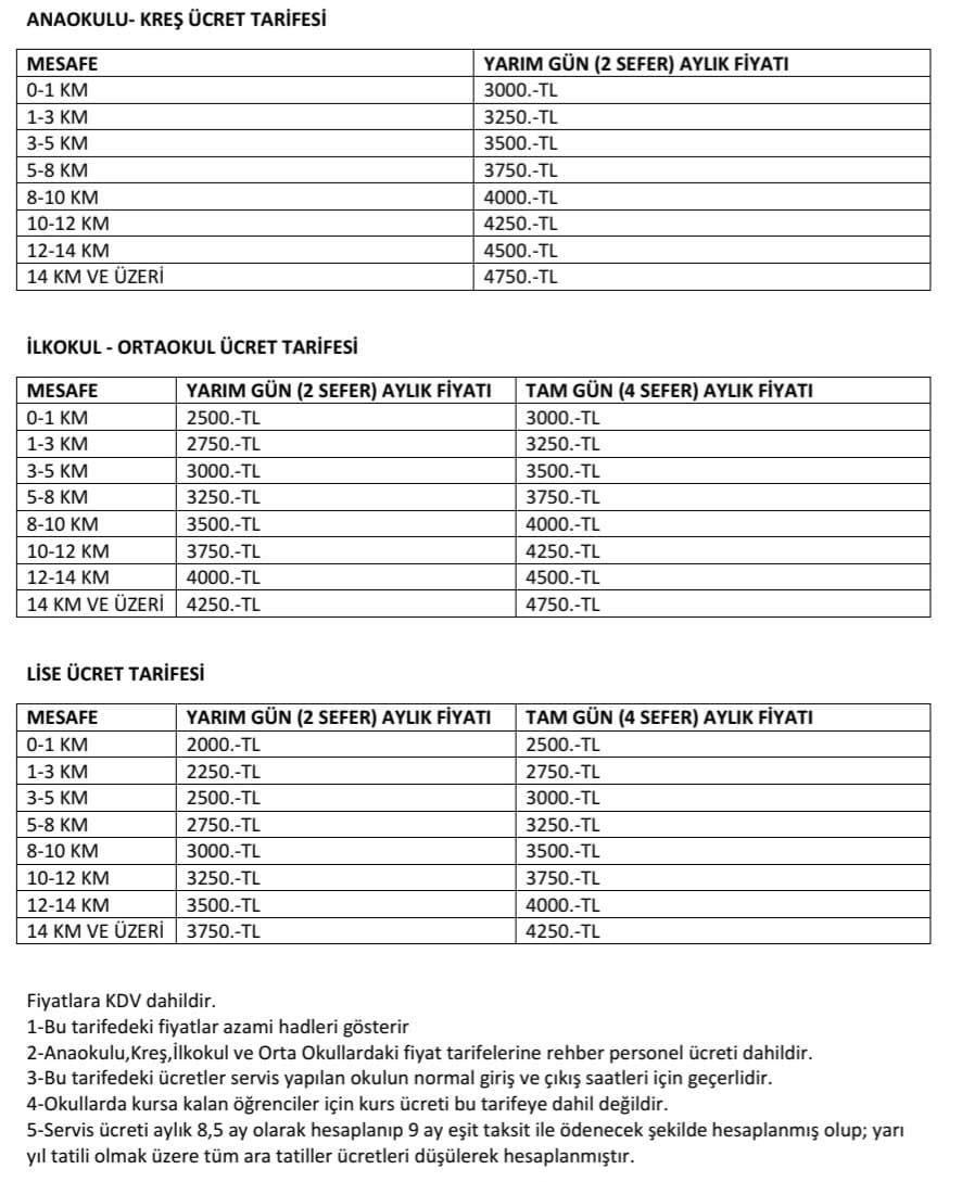 Kastamonu’da Okul Servis Ücretleri Belli Oldu