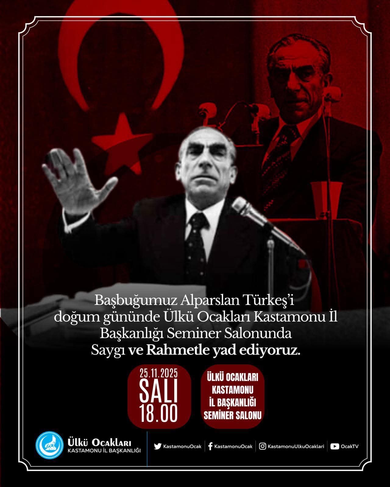 Alparslan Türkeş Doğum Gününde Kastamonu'da Anılacak