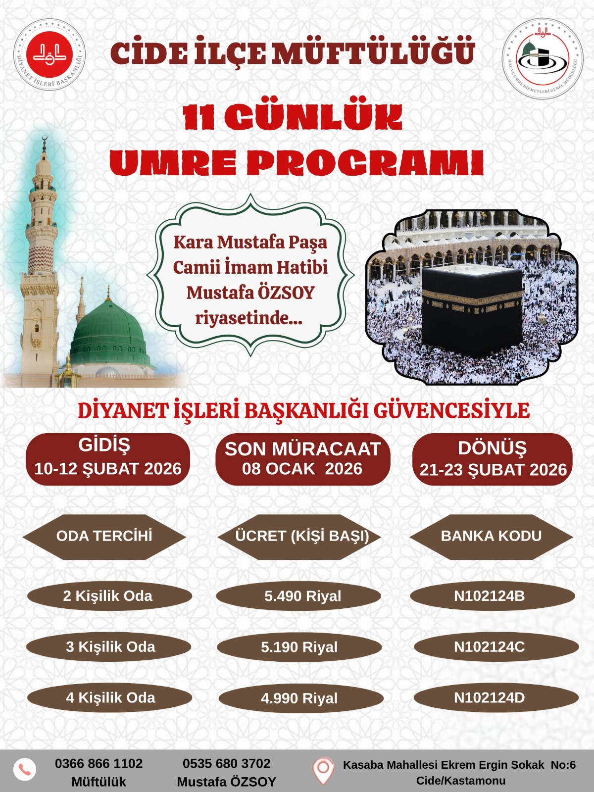 Cide İlçe Müftülüğünden 11 Günlük Umre Programı Duyurusu-1