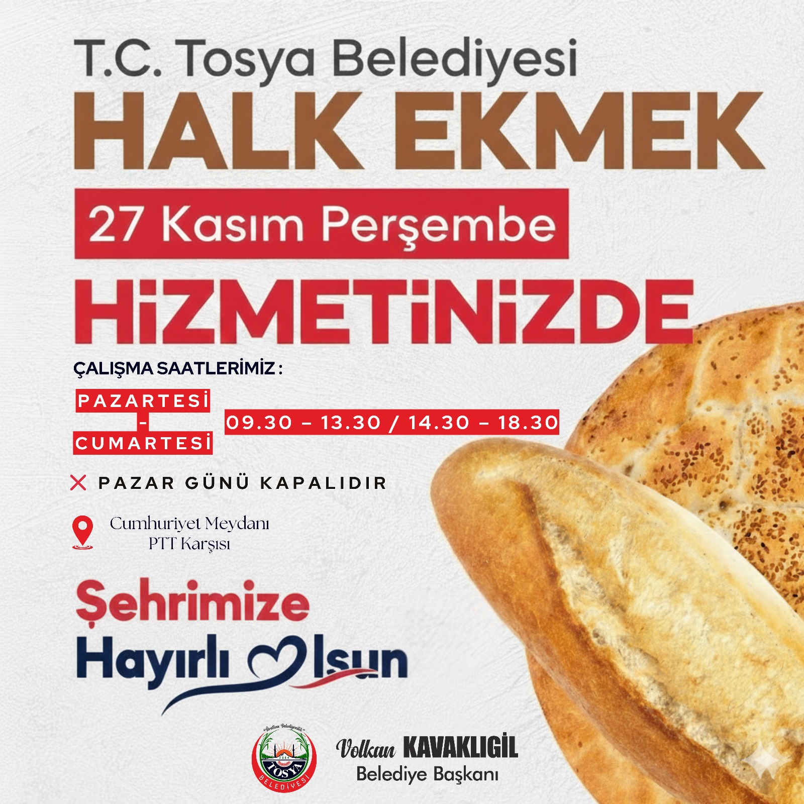 Tosya’da Halk Ekmek Satışı Başlıyor