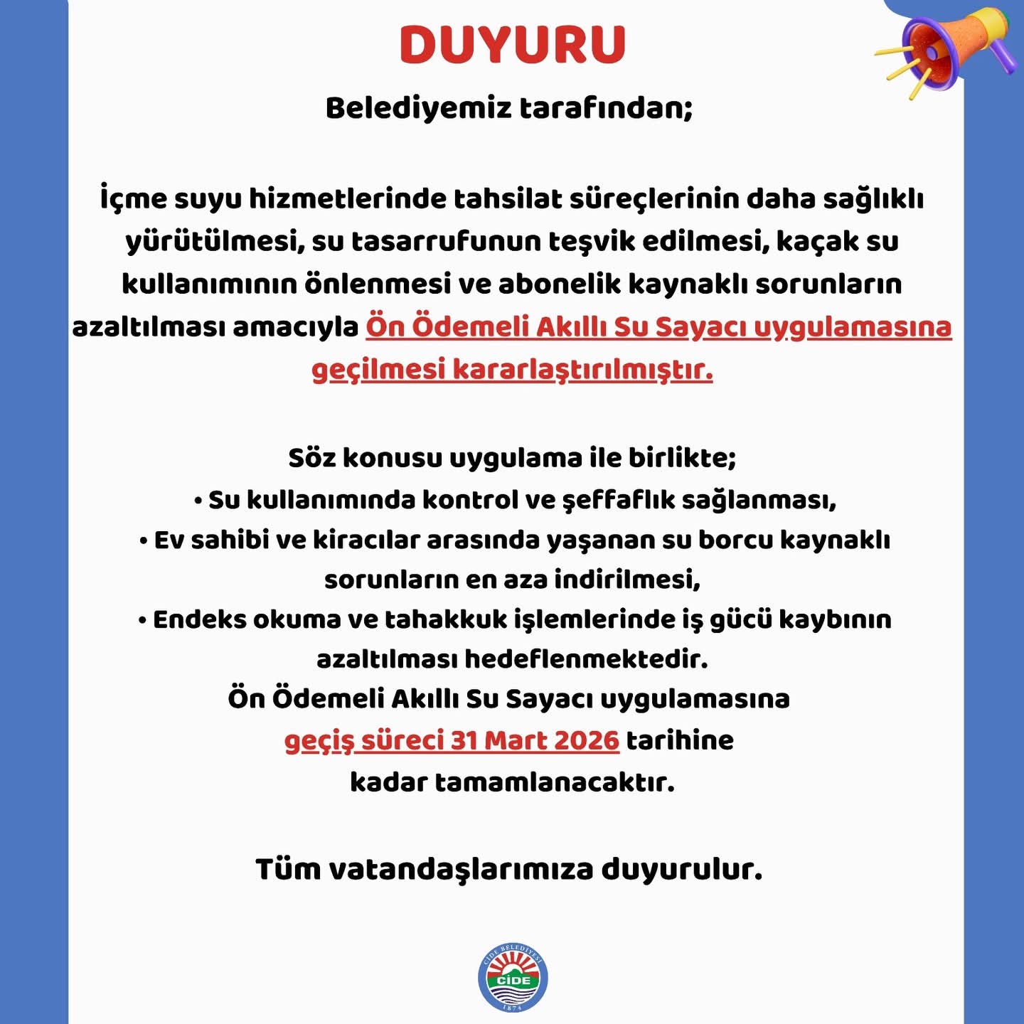 Cide’de Ön Ödemeli Akıllı Su Sayacı Için Çağrı (2)