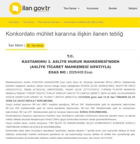 Nefes Hastanesi Konkordato