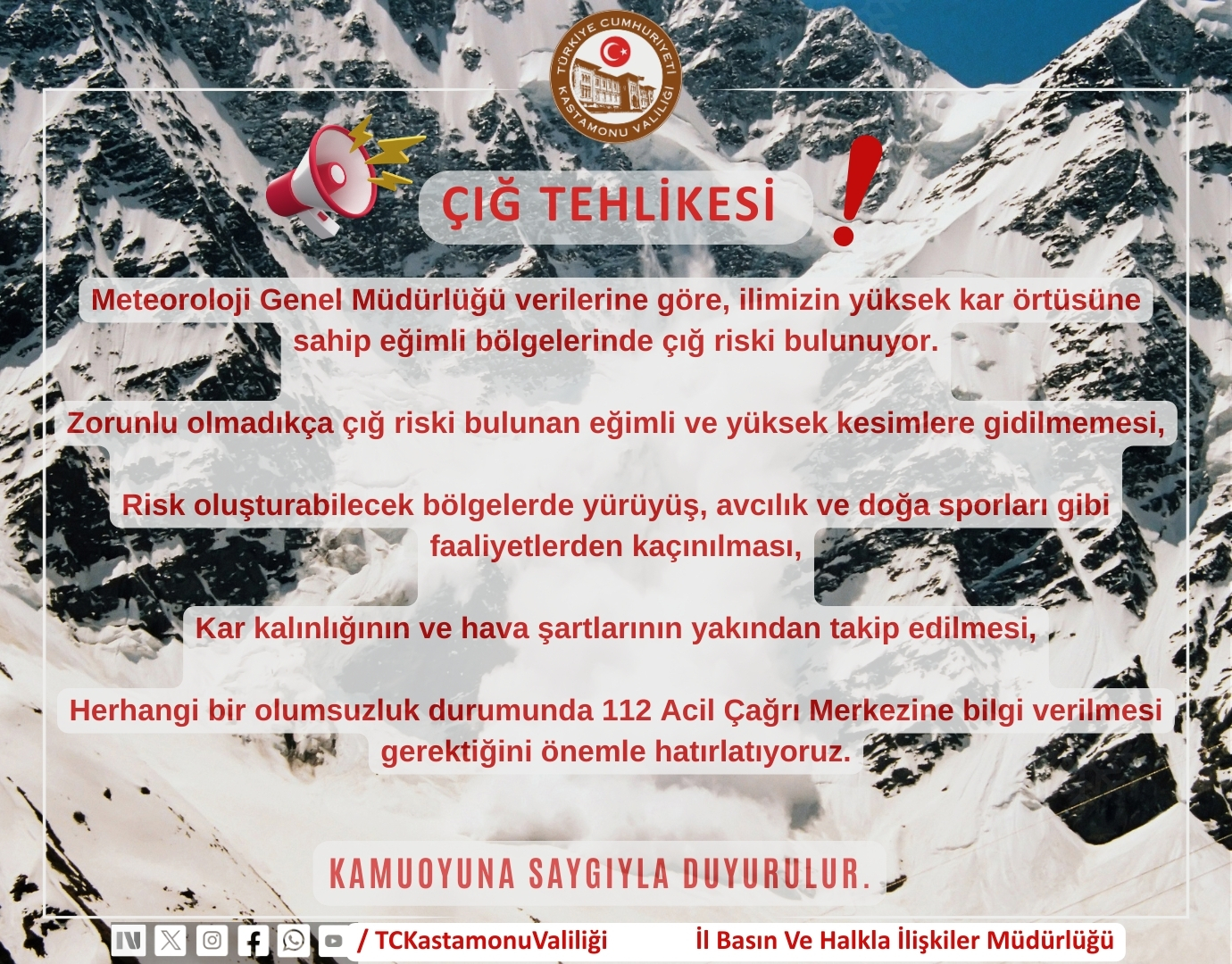 Kastamonu Valiliği Çığ Riskine Karşı Uyardı-1