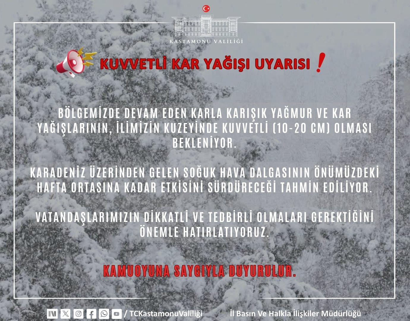 Valilik Kar Uyarısı