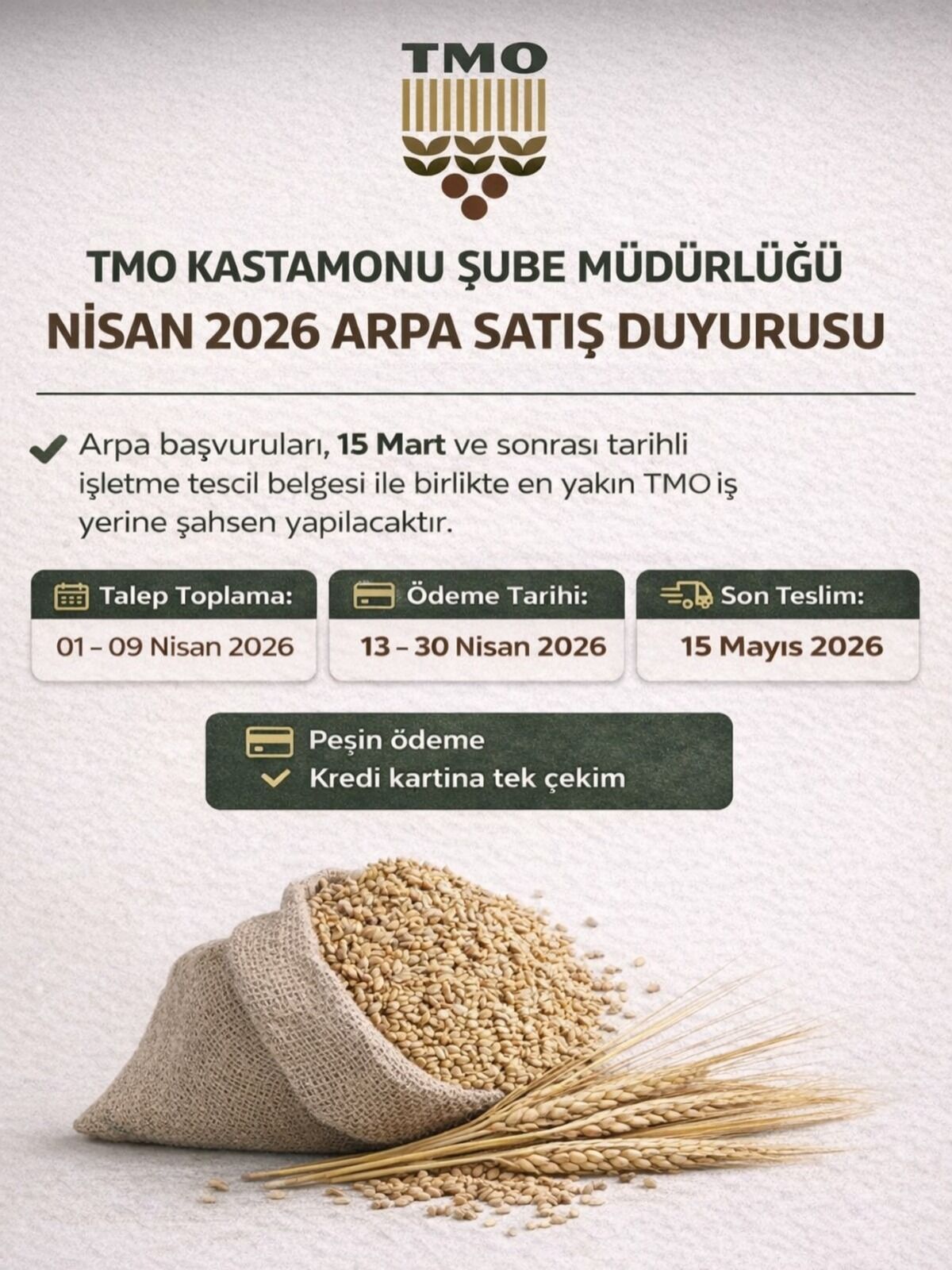 Kastamonu Tmo’dan Çiftçiye Arpa Satışı Duyurusu-1