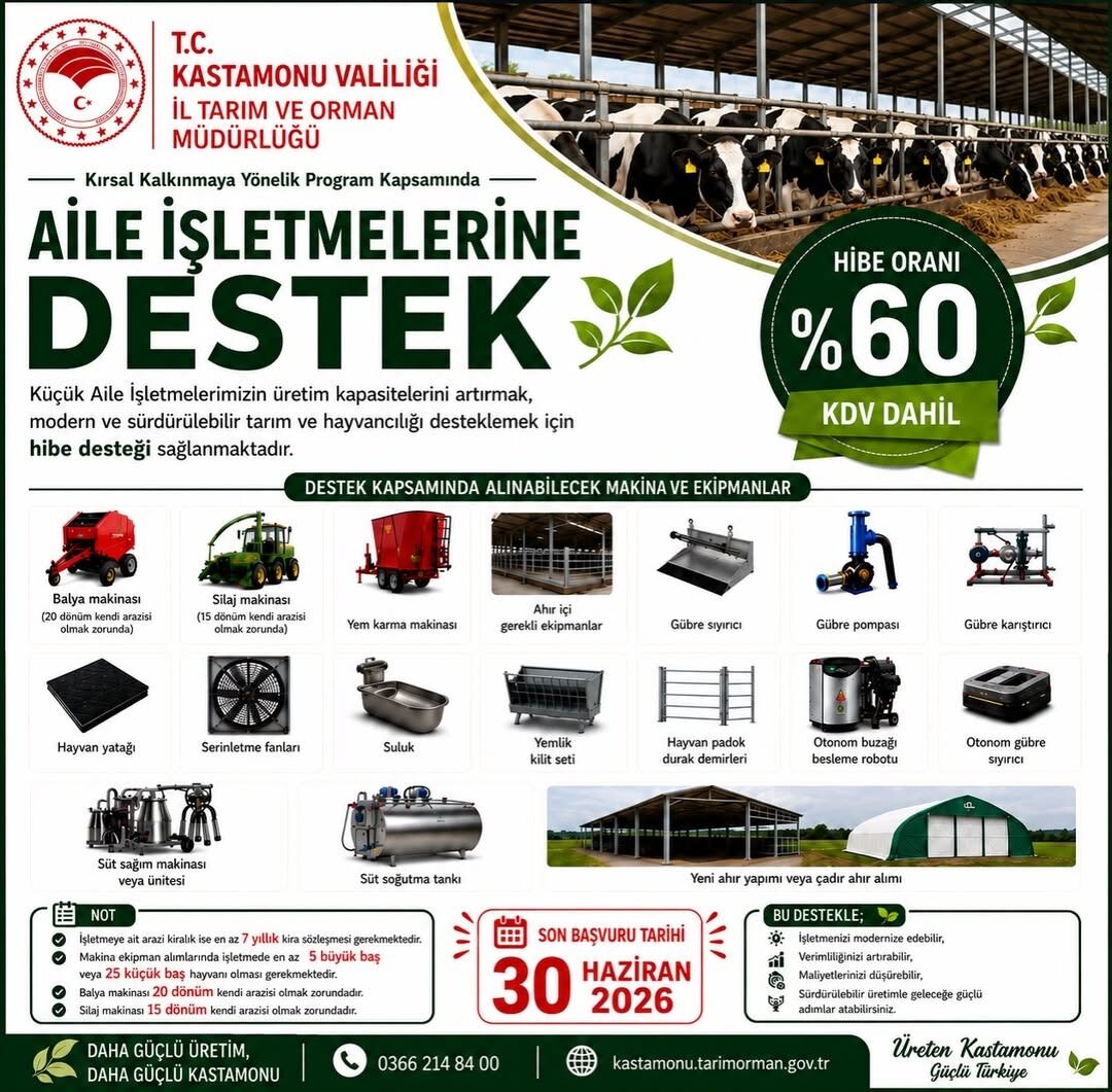 Kastamonu’da Aile Işletmelerine %60 Hibe Makine Desteği