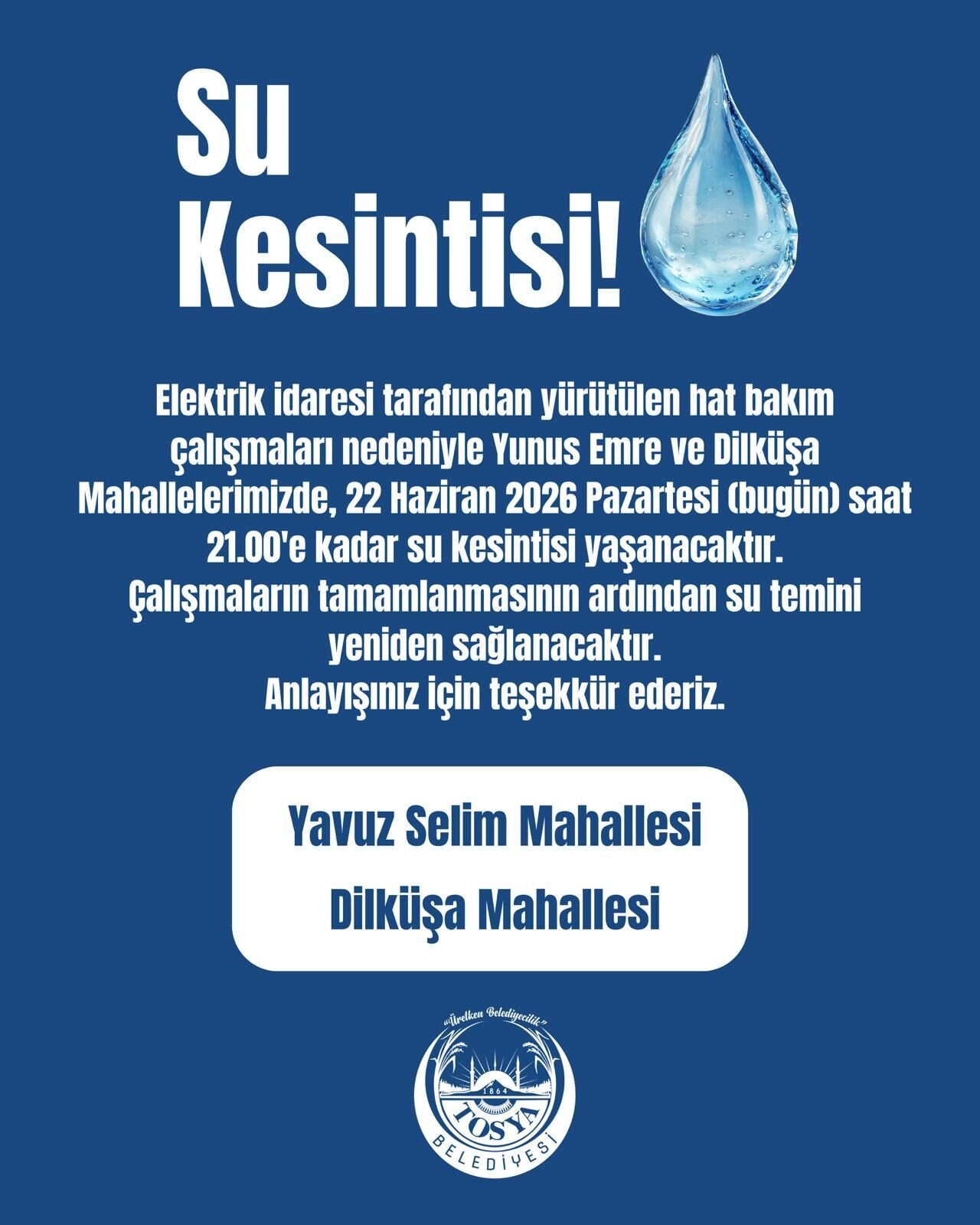 Tosya’da Iki Mahallede Su Kesintisi