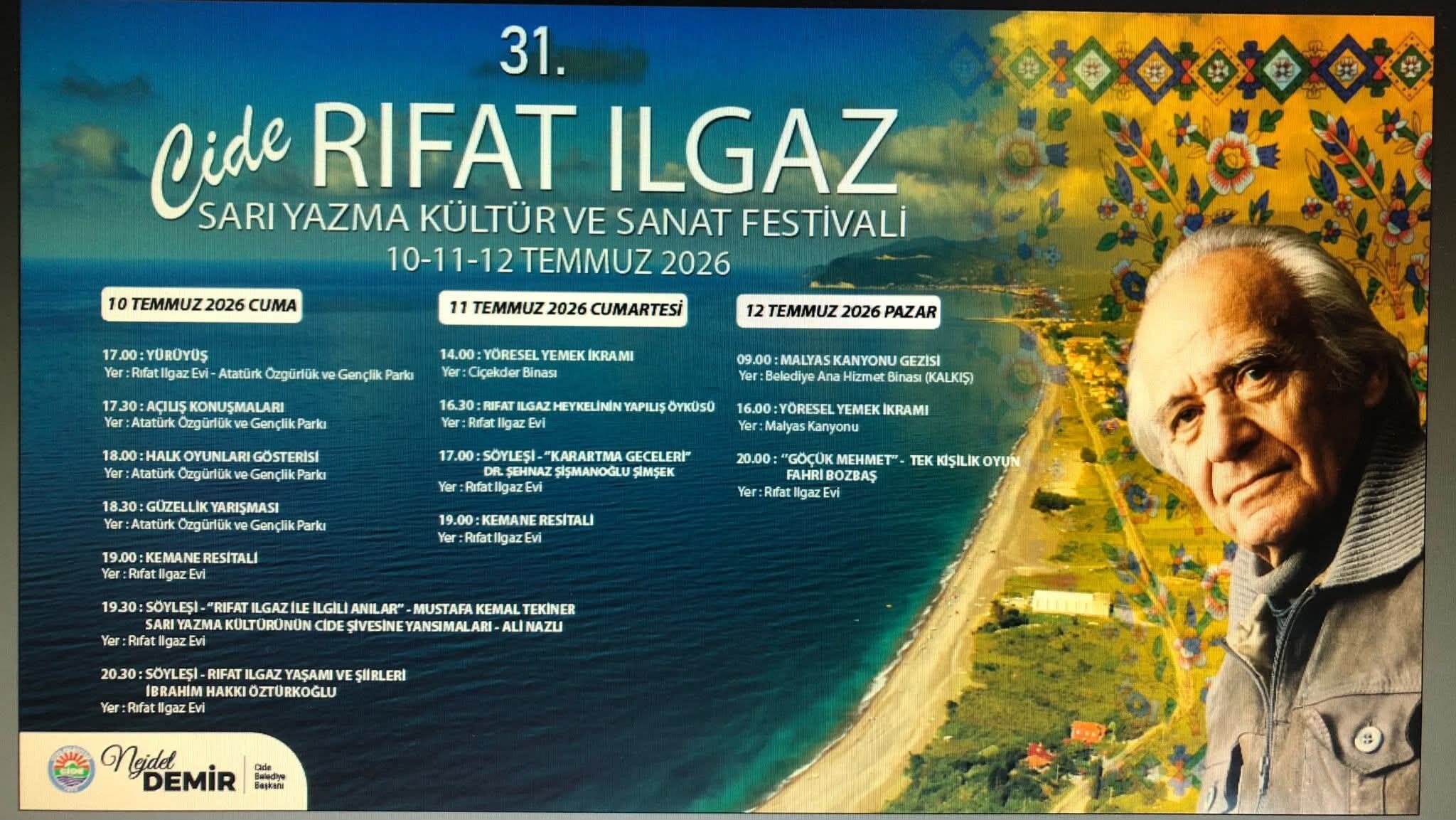 Cide’de 31. Rıfat Ilgaz Sarı Yazma Kültür Ve Sanat Festivali Programı Açıklandı