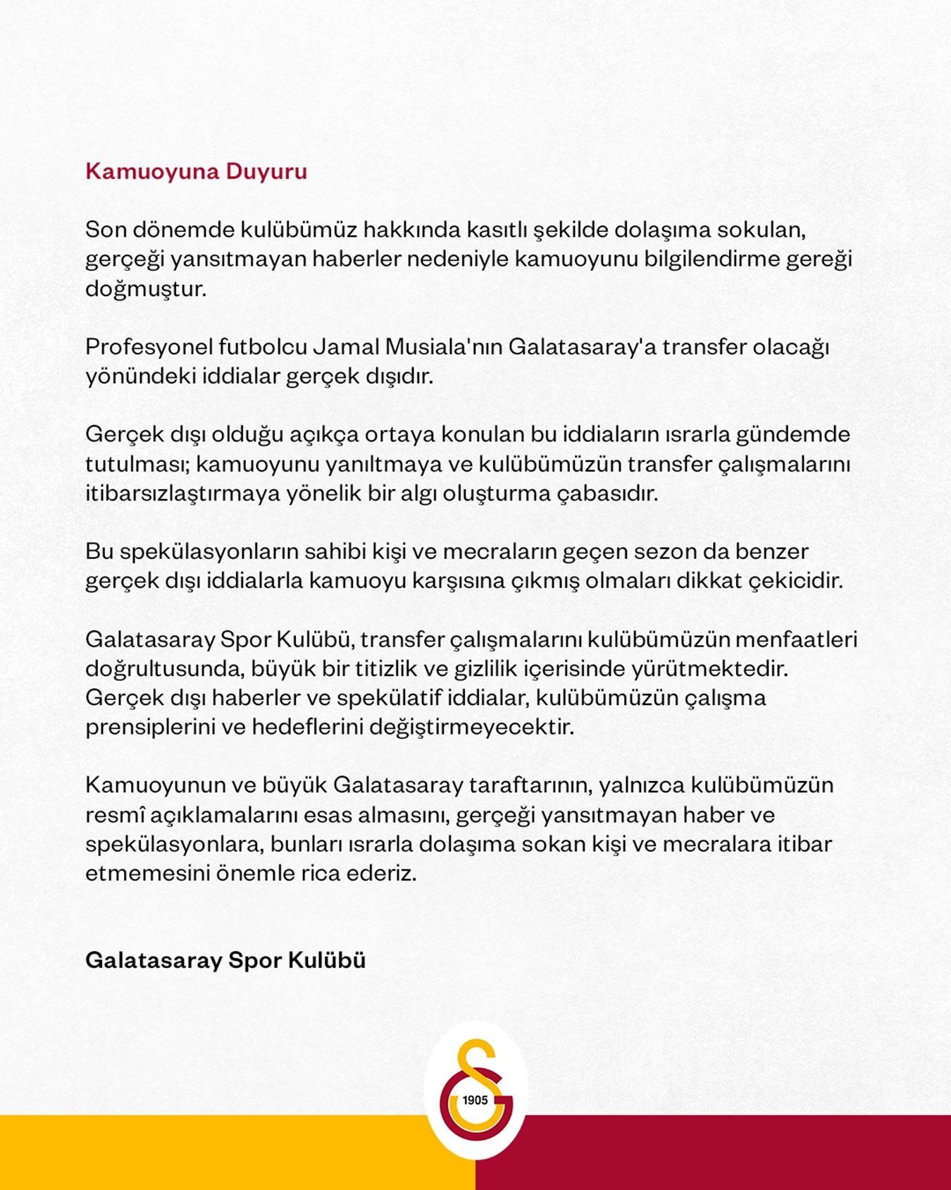Galatasaray'dan Jamal Musiala Açıklaması