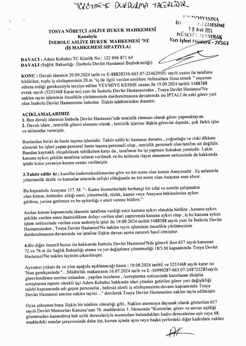 İnebolu Devlet Hastanesinde Mobbing Iddiası