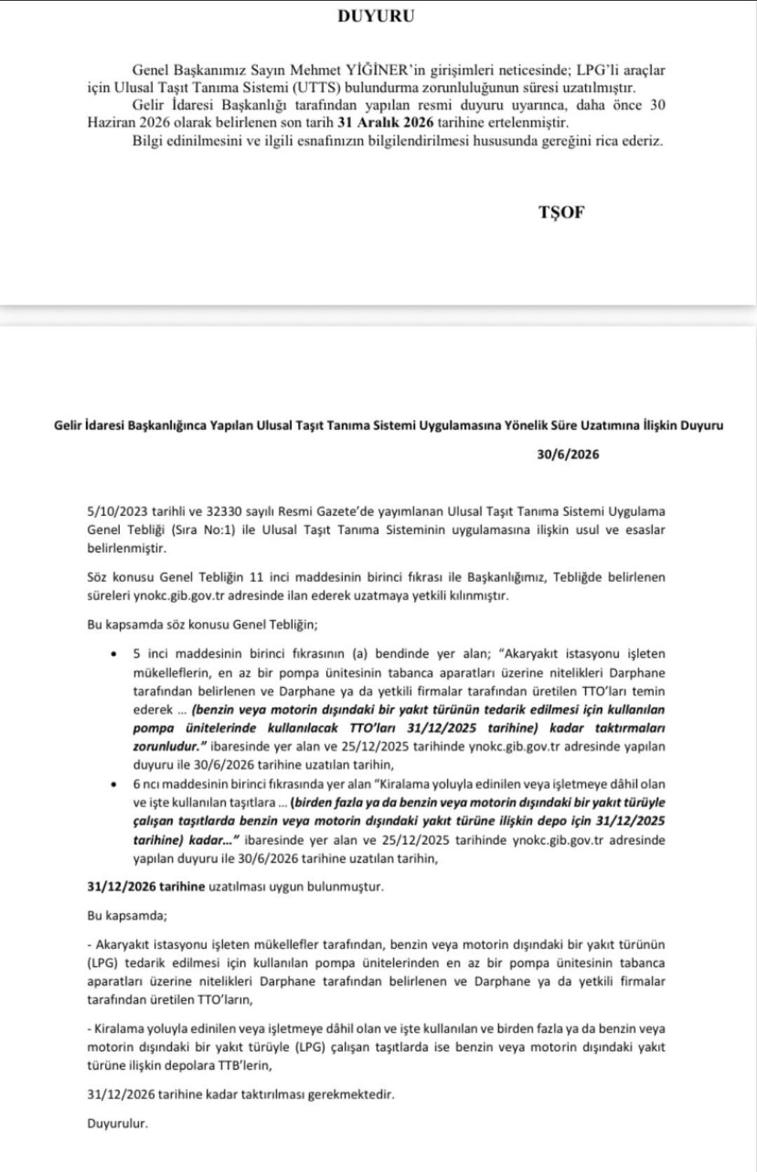 Lpg'li Araçlara Utts Için Ek Süre