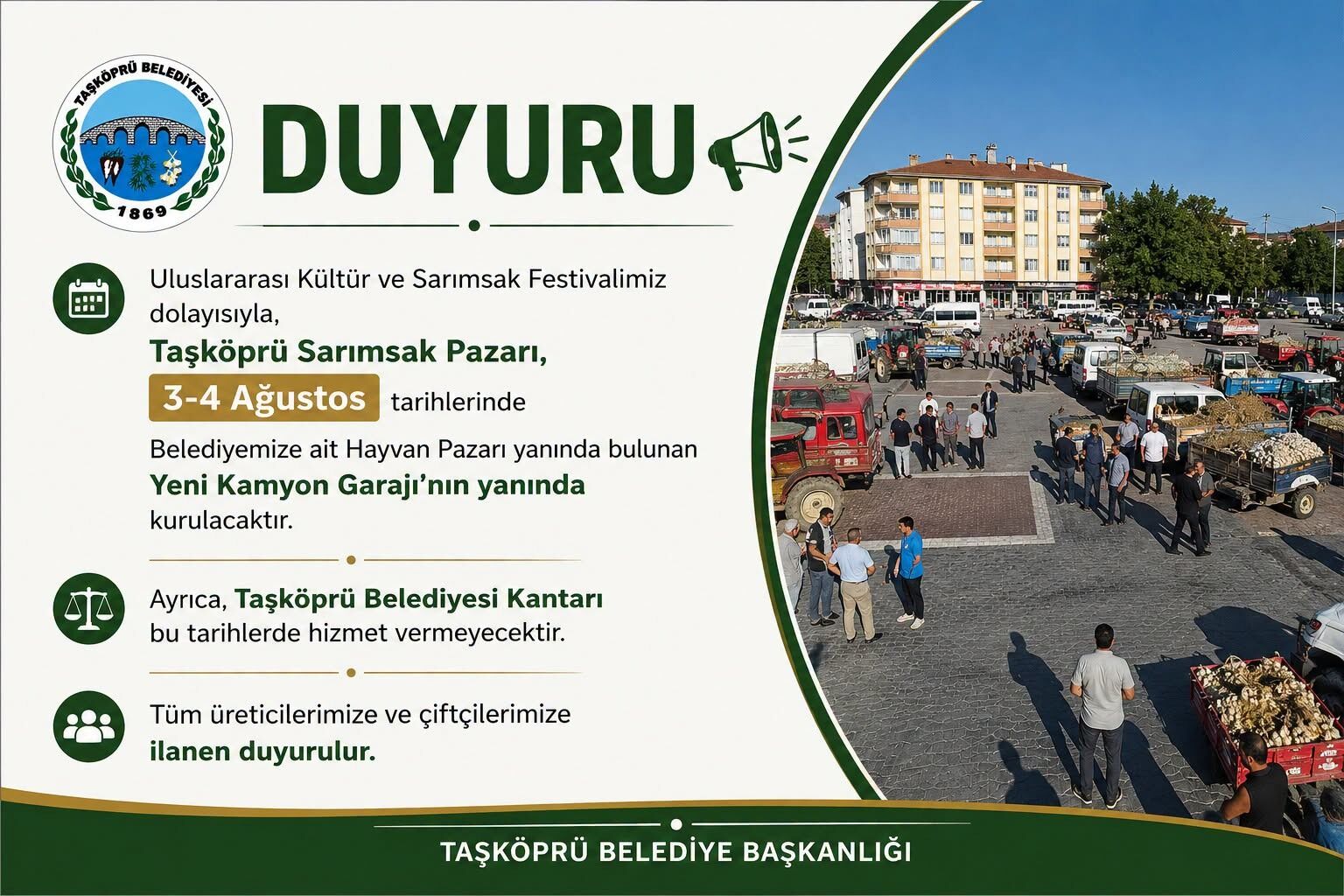 Taşköprü Sarımsak Pazarı'nın Yeri Geçici Olarak Değişti