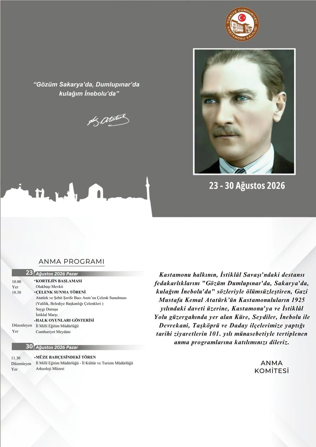 Atatürk’ün Kastamonu’ya Gelişi 101. Kez Anılacak-1