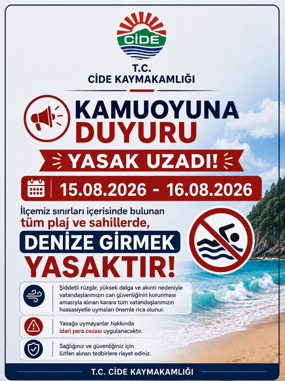 Cide’de Denize Girenlere Ceza Uygulanacak