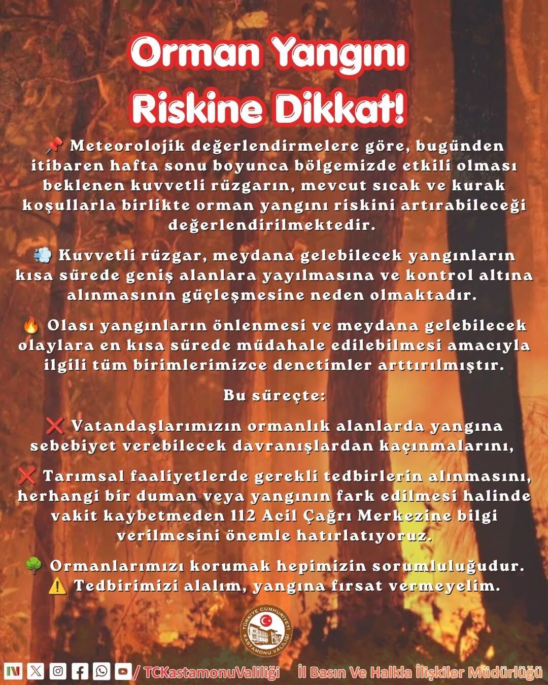 Kastamonu’da Orman Yangını Alarmı! Valilik Vatandaşları Uyardı