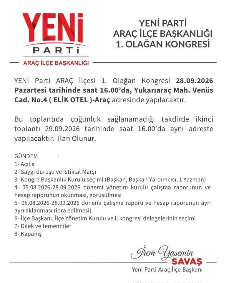 Yeni̇ Parti Araç’ta Ilk Kongre Heyecanı!1