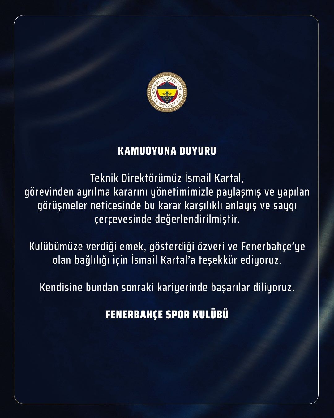 Fenerbahçe’de İsmail Kartal Dönemi Sona Erdi