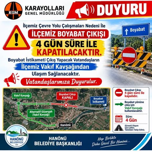 Hanonu Belediyesi Yol Kapalı